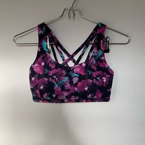 Lululemon pink black teal print sports bra 4